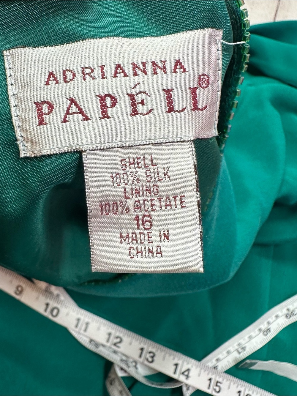 Vtg Adrianna Papell Green drop waist silk Dress women 16 formal beaded - Picture 6 of 8